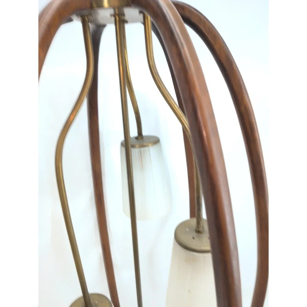 Vintage MCM Majestic Lamp 3 Light Walnut Birdcage 36